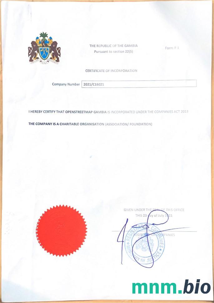 Gambia vcertyfikat of inkorporacja Word i szablon PDF